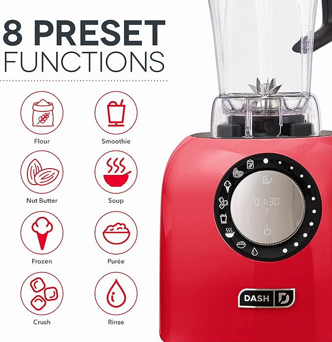 Dash Chef Series Deluxe Digital 64 oz Countertop Blender with Stainless Steel Blades Tritan Blending Jug Tablet Stand &amp USB Charging Port for Smoothies Nut Butters Purees Soup and More - Re