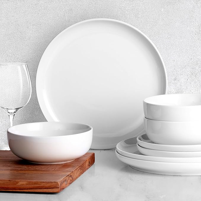 Zulay Kitchen Nova Porcelain Dinnerware Set Service For 6 - Chip &amp Scratch Resistant White Plates And Bowls Sets - Microwave &amp Dishwasher Safe - White