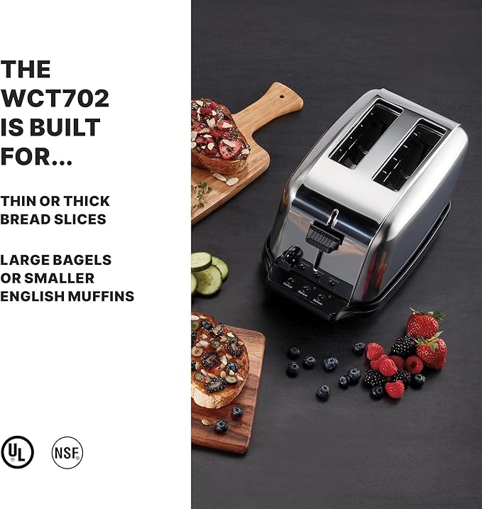 Waring Commercial WCT702 2-Slice Commercial Light Duty Pop-Up Toaster 120V 5-15 Phase Plug Silver 2-Compartment