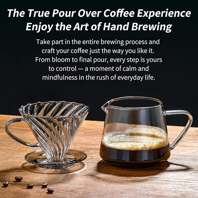Unbreakable - Pour Over Coffee Maker 750ML/25OZ Heat Resistant Borosilicate Glass Dripper with Filter Holder BPA-Free Manual Coffee Brewer for Home and Office Use