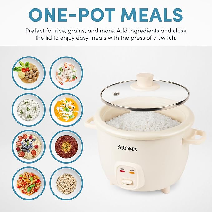 AROMA CoreCoat Pot-Style Rice Cooker with One-Touch Control and Non-Stick Ceramic Coating (6 Cups Cooked 3 Cups Uncooked)