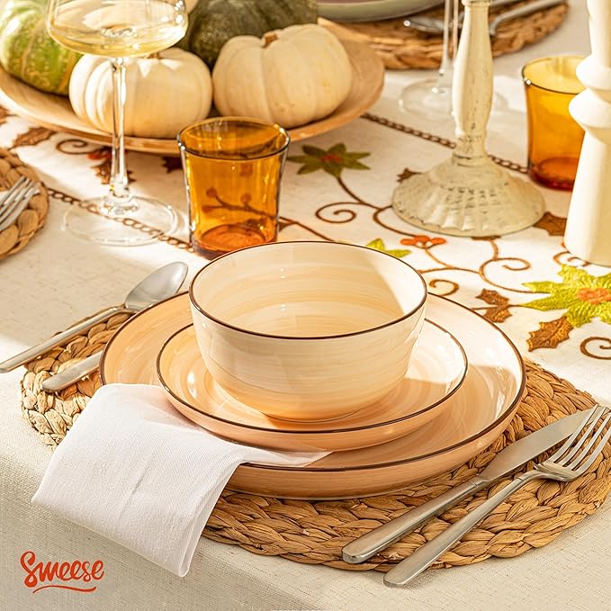 Sweese Plates and Bowls Sets 18 Piece Dinnerware Set Porcelain Round Dinner Set for 6 Scratch Resistant Dishes Set Dishwasher and Oven Microwave Safe Handpainted Swirl Dishware Sets Assorted Green