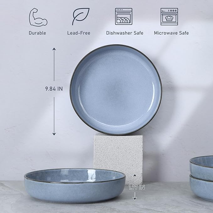 E-far Dinnerware Sets for 4 16-Piece Stoneware Plates and Bowls Set Reactive Glaze Dishes Dinning Ware Set Chip &amp Scratch Resistant Microwave &amp Dishwasher Safe - Ocean Blue