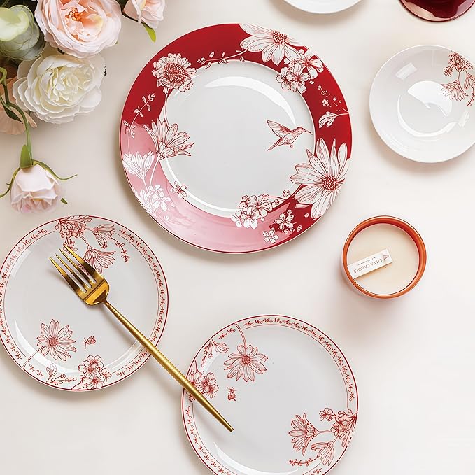 Fine Bone China Dinnerware SetPorcelain&ampCeramic Dinnerware Sets Bone Stoneware&ampCeramic Cookware Tableware Set Includes Dinner Plates|Spoons|Pasta Bowls|Soup Pot|Chopsticks (40 PCS)