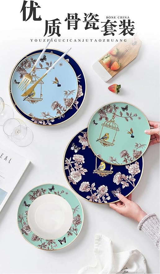 Hand drawn Bone China Dinnerware Sets Service for 2Delicate afternoon tea Dinnerware SetSteak Dinner Plates Dish Set Includes coffee cup