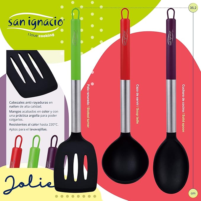 Set 3pc Frying Pan (16+20+24cm) Pressed Aluminium Induction Navy Blue Paradise with Set 3pc Kitchen Utensils Nylon with Set 4pc Stainless Steel Knives