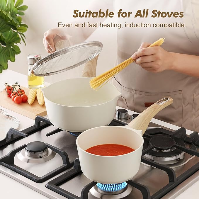 SENSARTE 13-Piece Nonstick Ceramic Cookware SetSilicone Tools and Pot Protectors1.5 Quart Ceramic Nonstick Sauce Pan with LidNon stick Saucier Pan Induction Pot