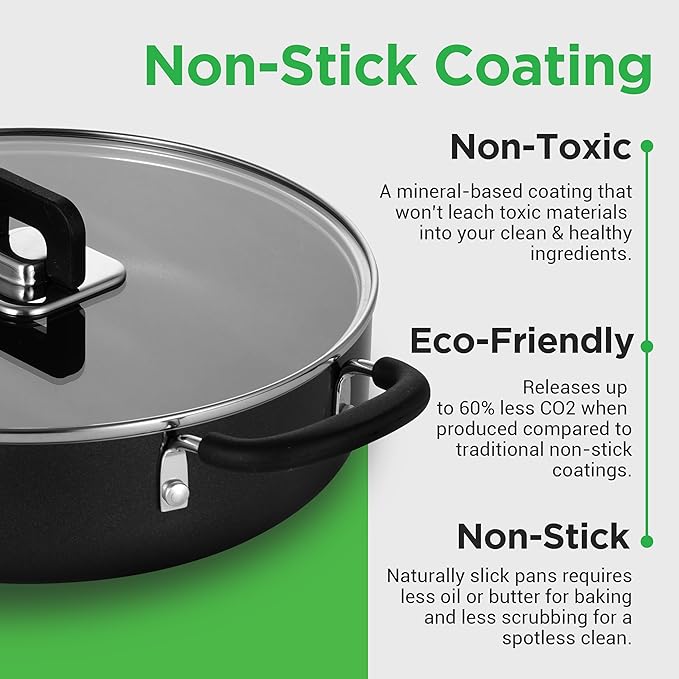 NutriChef 17pcs Black Stackable Pots and Pans Set Nonstick Induction Cookware Space Saving Cookware Easy Clean Ideal For RV and Camper Includes a Foldable Steamer Basket and Cooking Utensils