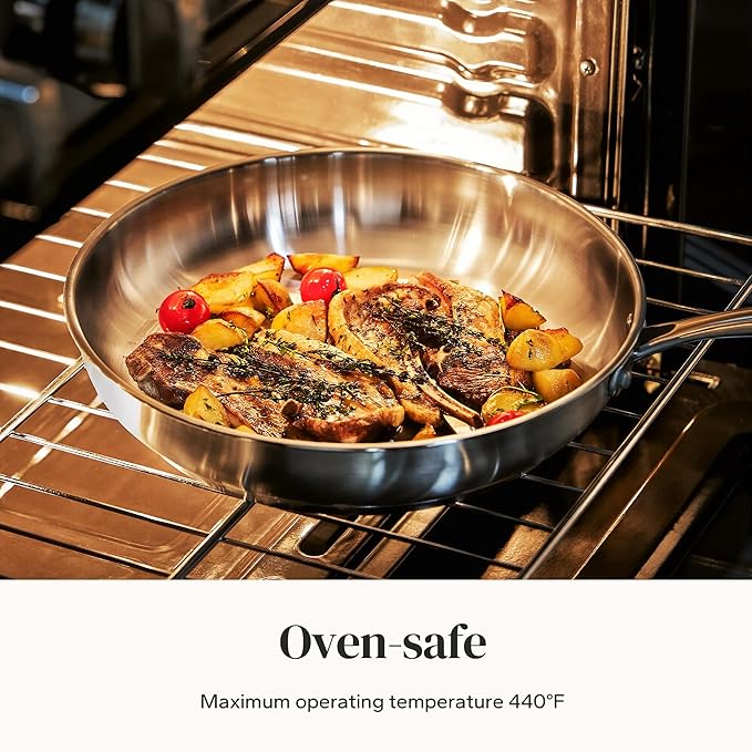 Redchef Stainless Steel Frying Pan Non-Toxic Uncoated Skillet for Cooking Induction Compatible Omelet Pan with Heavy-Gauge Bonded Base Oven &amp Dishwasher Safe Egg Pan 8 Inch