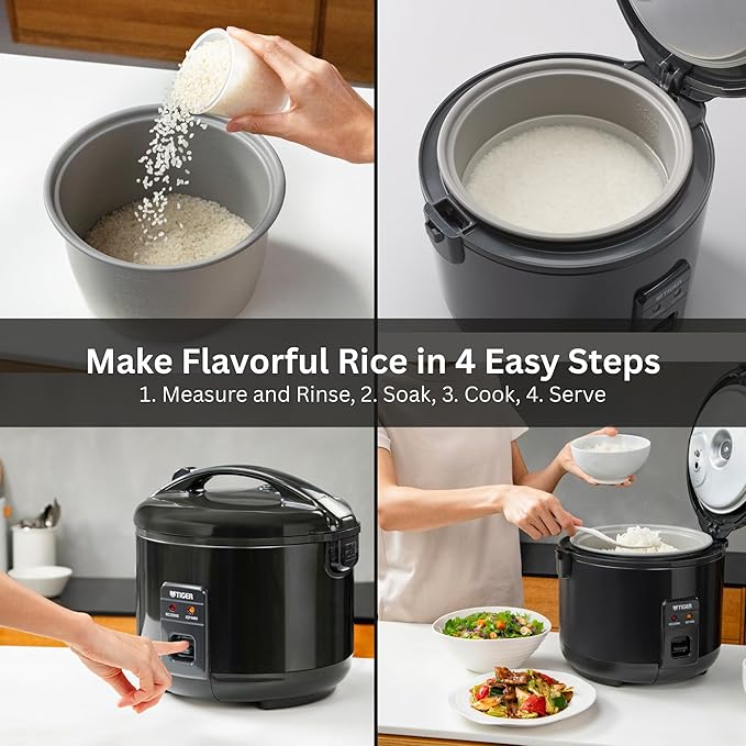 Tiger JNP-S10U-KY 5.5 Cup Capacity White Rice Cooker with Non-Stick Inner Pot Retractable Power Cord and Keep Warm up to 12 hours (Obsidian Black)