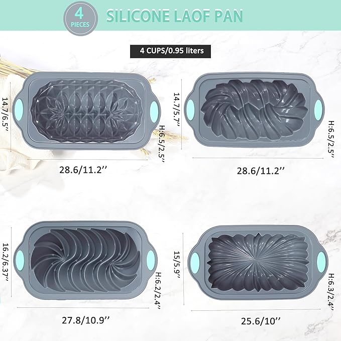4 Piece Silicone Loaf Pan for Baking Bread Non-Stick Kitchen Oven Bread Pan Perfect for Banana Bread Sandwich Bread Pound Cake and Meatloaf 4 Cups Grey