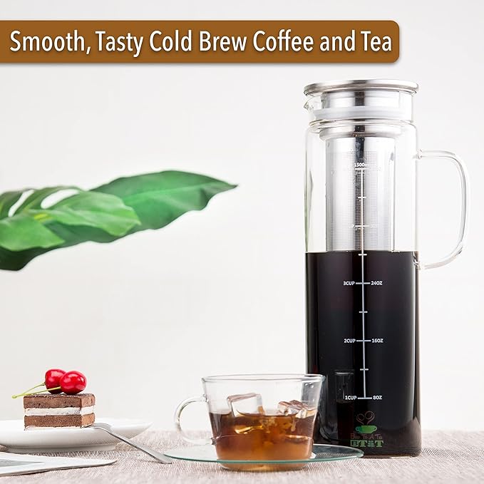 BTaT- Cold Brew Coffee Maker 1.5 Quart48 oz Iced Coffee Maker Iced Tea Maker Airtight Cold Brew Pitcher Coffee Accessories Cold Brew System Cold Tea Brewing Coffee Gift