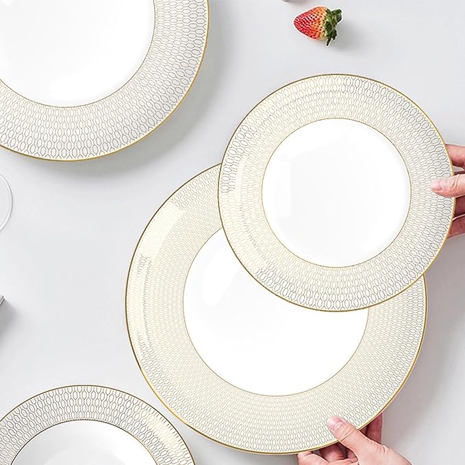 gold trim dinnerware set service for 4 16 pieces porcelain dishes set ceramic plate sets for dinner party anniversary brunch banquet