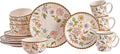 Bico Blooming Moment Ceramic 16 pcs Dinnerware Set Service for 4 Inclusive of 11 inch Dinner Plates 8.75 inch Salad Plates 26oz Cereal Bowls and Mugs for Party Microwave &amp Dishwasher Safe