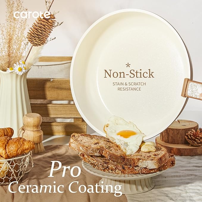 CAROTE 25-Piece Ceramic Cookware Set Nonstick Pots and Pans Set with Detachable Handle Non-Toxic Kitchen Cooking Set Dishwasher &amp Oven Safe Induction Compatible PFAS Free Chocolate