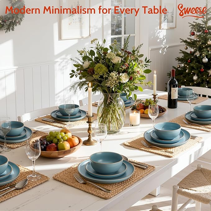 Sweese Dinnerware Sets Service for 6 18 pcs Matte Glaze Plates and Bowls Sets Handmade Porcelain Dish Set Highly Chip and Crack Resistant Modern Dinner Set Dark Blue