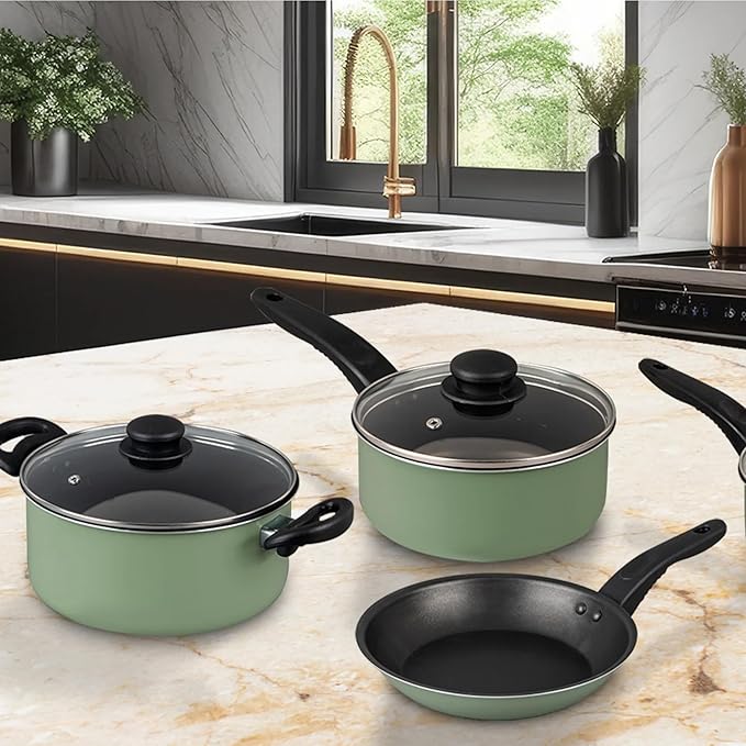 7 Piece Nonstick Aluminum Cookware Set Lightweight Pots and Pans with Lids Dishwasher Safe for Home Kitchen