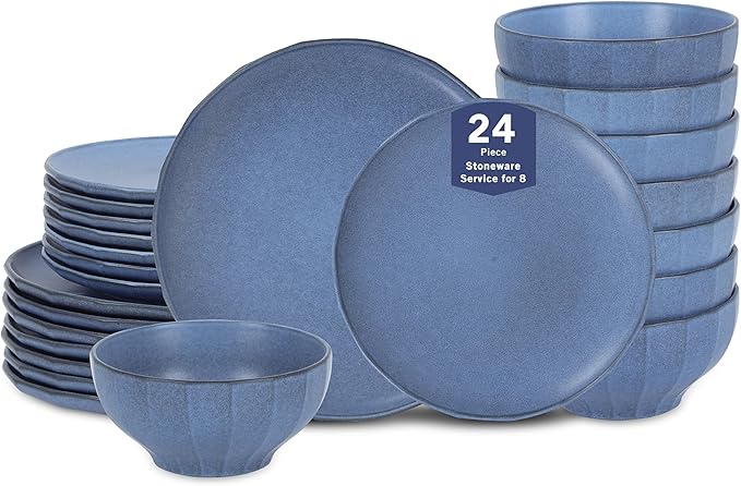 Stone Lain Rio 24-Piece Dinnerware Set Stoneware Blue