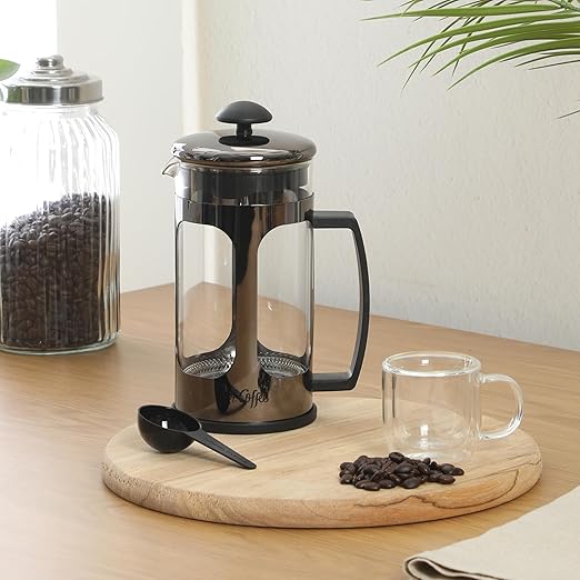 Mr. Coffee Daily Brew French Press Coffee Maker 30-Ounce Glass Carafe with High Heat Resistant Durable Borasilicate Glass &amp Gunmetal Frame and Plunger Includes Coffee Scoop