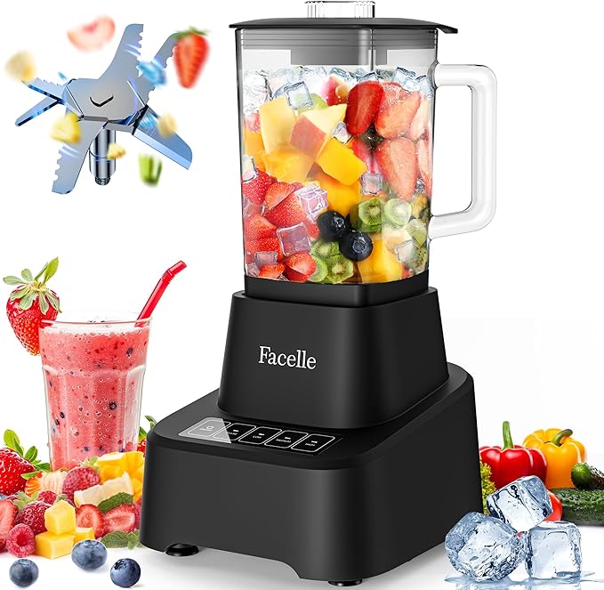Smoothie Blender Facelle Countertop Blender for Kitchen 55 oz Glass blender for smoothies and Shakes Licuadora Smoothie maker with touchscreen 3+P Speeds Cleaning brush ＆ removable SS304 blade