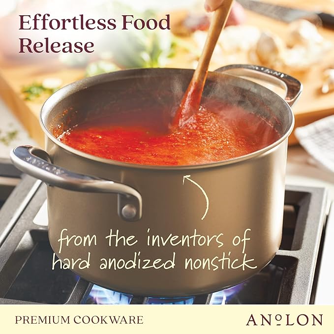 Anolon Ascend Hard Anodized Nonstick Saucepan/Saucepot and Lid - Good for All Stovetops (Gas Glass Top Electric &amp Induction) Dishwasher &amp Oven Safe with Stainless Steel Handle 4 Quart - Br