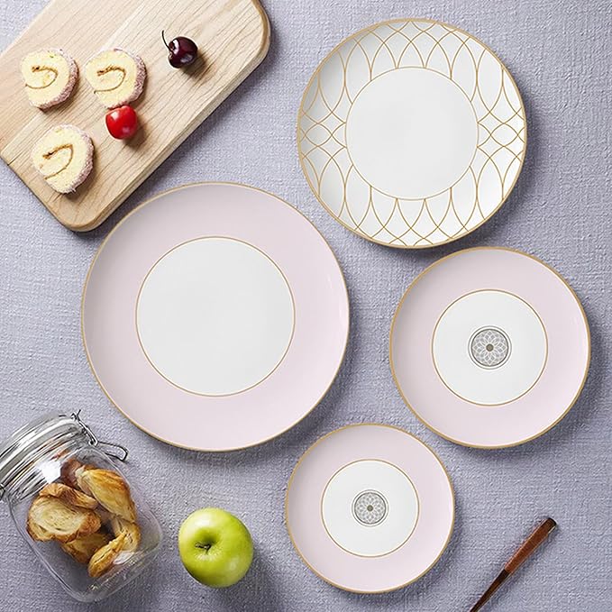 gold trim dinnerware set service for 6 24 pieces pink and white ceramic plate set luxury bone china dishes sets for wedding anniversary fine dining present