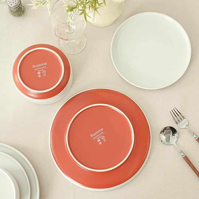 24 Piece Dinnerware Set Dual Glaze Stoneware Plates and Bowls Sets Modern Dinner Plate Salad Plate Cereal Bowl Dish Set for 8 Microwave and Dishwasher Safe Stardust Glaze White