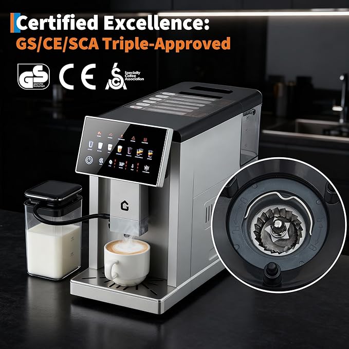 3rd-Gen Espresso Machine with Grinder &amp Milk Frother Removable Brewer Adjustable Grind &amp Flavor 3-Level Coffee/Milk Volume Detachable Milk Tank – Home Barista(Silver)