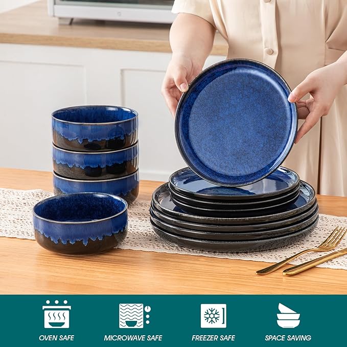 vancasso Starry 12 Pieces Dinnerware Sets for 4 Bundles 7.5 Inch Stern Square Dinner Plates Set of 4