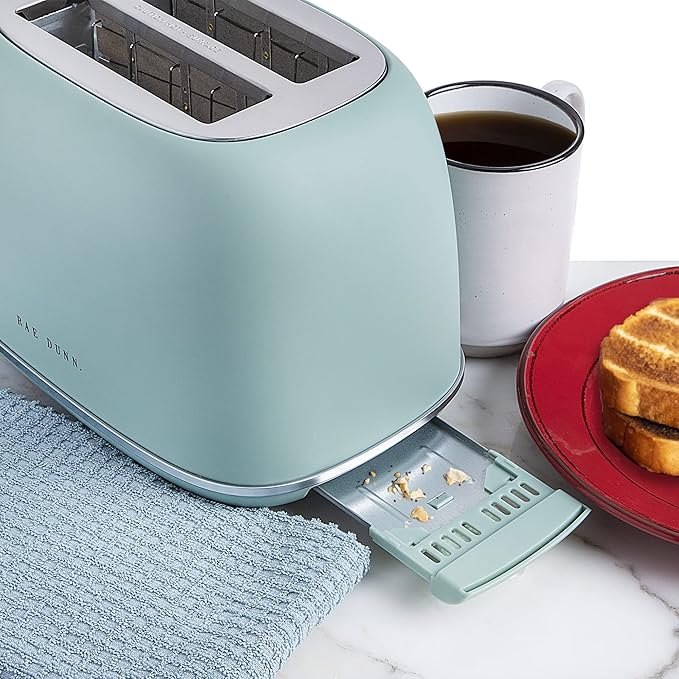 Rae Dunn Retro Rounded Bread Toaster 2 Slice Stainless Steel Toaster with Removable Crumb Tray Wide Slot with 6 Browning Levels Bagel Defrost and Cancel Options Green