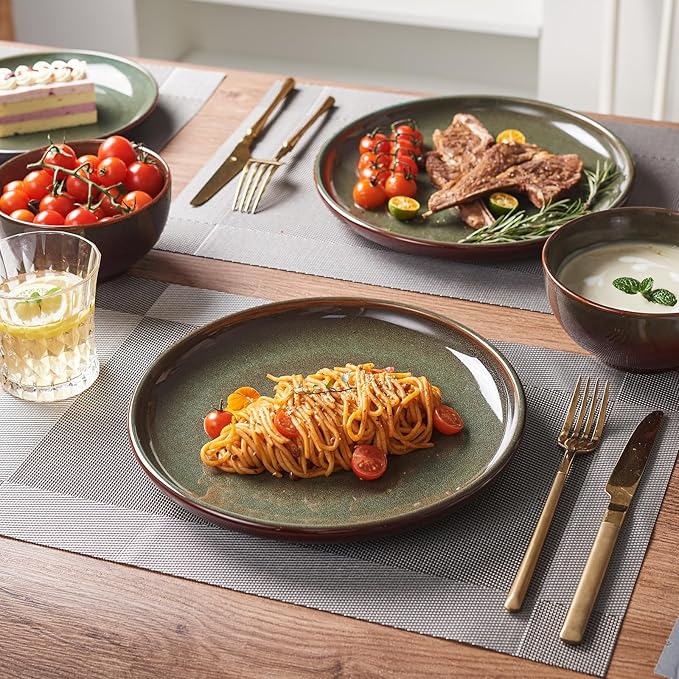 12 Piece Dinnerware Set Includes 6 Piece Salad Plate Set Combo Brown Green