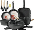 23Pcs Ceramic Cookware Set Non Stick Pots and Pans Set Non Toxic with Detachable Handle Induction Kitchen Cookware Set Space Saving Oven &amp Dishwasher Safe Black