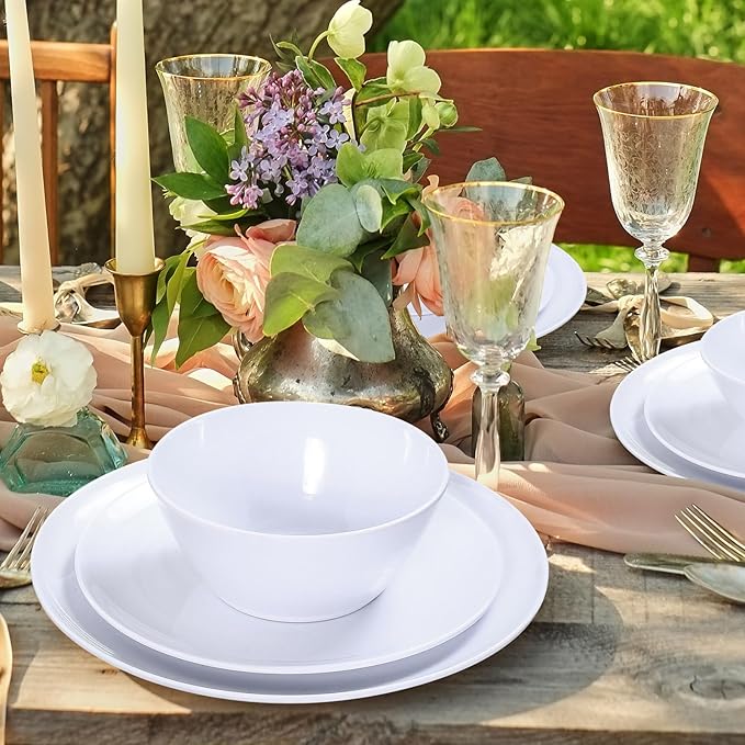 Melamine Dinnerware Sets18-piece Melamine Plates and Bowls Set Unbreakable Dishes Set for 6 Dishwasher SafeIndoor and Outdoor UseLightweightWhite