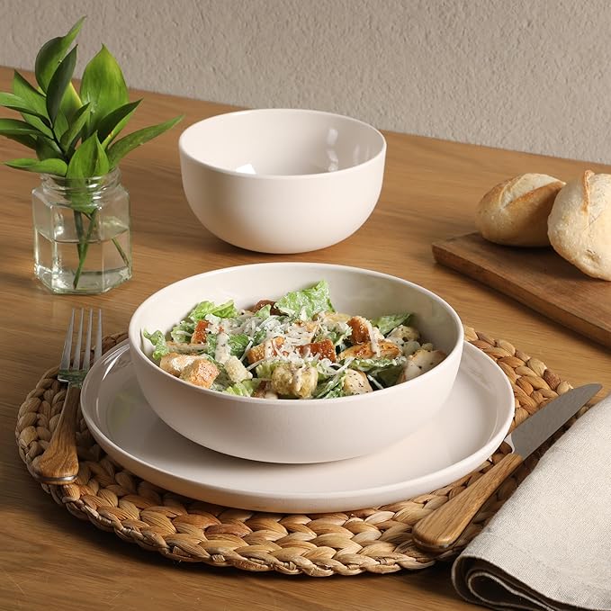 Gibson Home Candy Skies 12 Piece Unbreakable Wheat Straw Melamine Plates and Bowls Dinnerware Set - Outdoor Camping &amp Everyday Use - Matte Exterior/Shiny Interior Taupe Cream