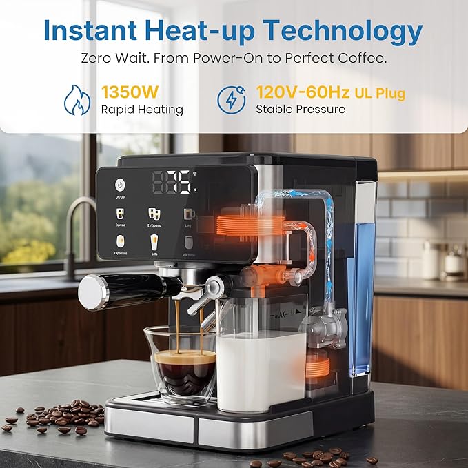 Espresso &amp Americano Machine with Cold Brew Iced Coffee Maker with Ground/Capsule Dual Brewing Touchscreen Milk Frother Latte &amp Cappucinno Maker with 51OZ Water Tank Self-clean Black