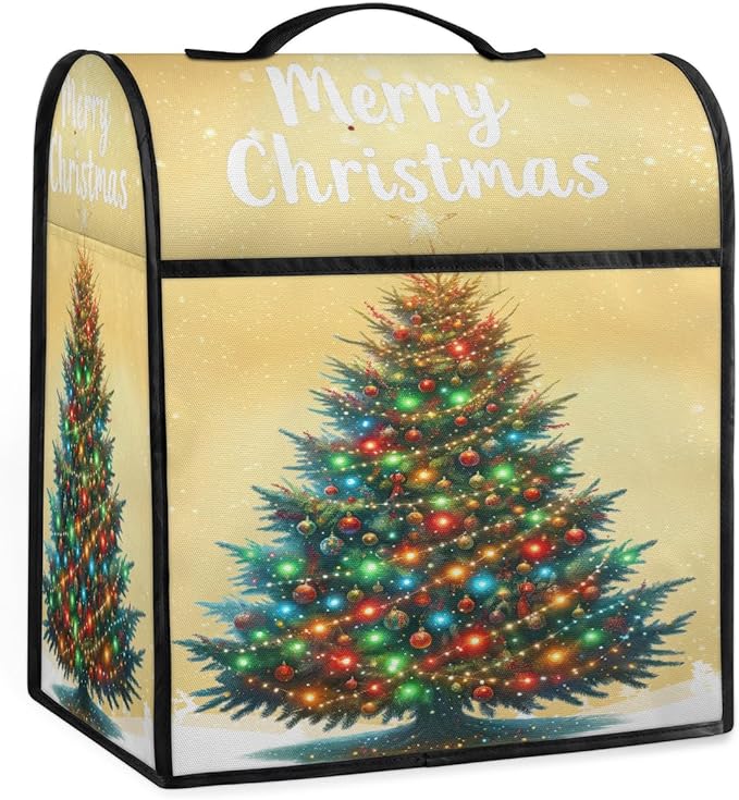 Kitchen Aid Mixer Cover Christmas Colorful Tree Stand Mixer Cover Compatible with 6-8 Quarts Stand Mixers Dust Covers with Zipper Pocket Foldable Washable Kitchen Aid Organizer Bag