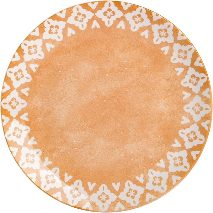 Spice by Tia Mowry Savory Saffron Decorated Coupe Porcelain Chip and Scratch Resistant Dinnerware Set Honey Gold 18-Piece