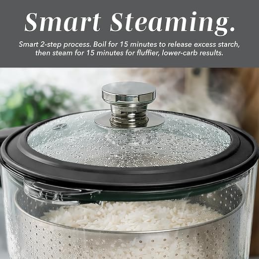 COOK WITH COLOR 3L Glass Mini Low Carb Rice Cooker – Holds 2 Cups Raw/Makes 6 Cups Cooked with Auto Lift Filter Basket Hotpot &amp Steamer for Rice Grains Digital Panel with Keep Warm Black