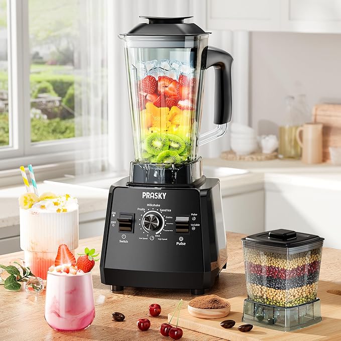 Blenders for Kitchen Smoothie Blender 2400W/1000W Prasky Blender &amp Grinder Combo 25000 RPM High Speed 68oz BPA-Free Food Processor Countertop Blender for Smoothies Shakes &amp Food (Black