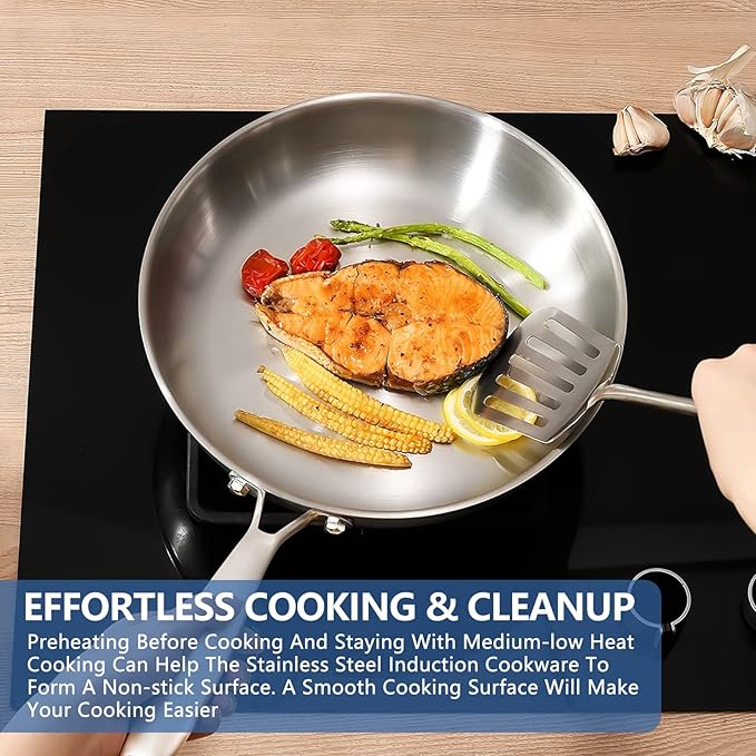 Nuwave Pro-Smart 9pc Stainless Steel Cookware Set Heavy-Duty Tri-Ply 3.1mm Thickness 18/10SS Space Saving Nestable Design Stay-Cool Handles Induction-Ready Works on All Cooktops 20Yeär Wärranty