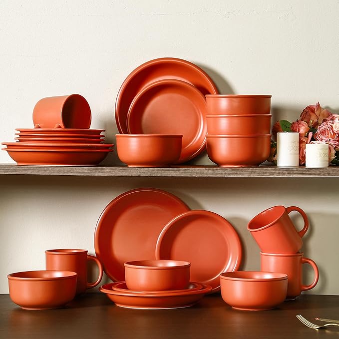 GZG 8 Inch Ceramic Dinner Salad Plates Set of 4 Rustic Matte Glaze Stoneware Dinnerware Set Microwave &amp Dishwasher Safe for Salad Dessert Appetizer Everyday Use(Terracotta Blush)