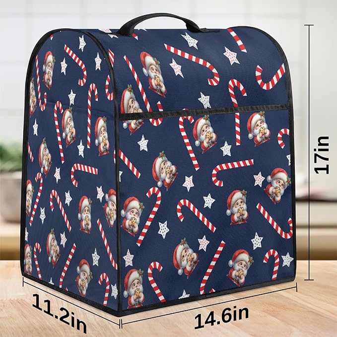 cfpolar Kitchen Aid Mixer Cover Compatible with 6-8 Quarts Xmas Santa Candy Cane Stand Mixer Cover Kitchen Aid Mixers Accessories Appliance Organizer Bag Dust Covers with Zipper Pocket