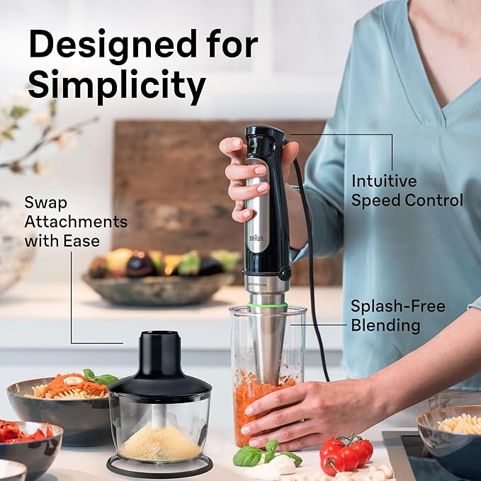 Braun MultiQuick 7 3-in-1 Immersion Blender with Food Processor – Powerful Handheld Electric Stick Blender - Emulsifier for Chopping Beating &amp Whisking - Ideal for Soup Puree Smoothies &amp Mo