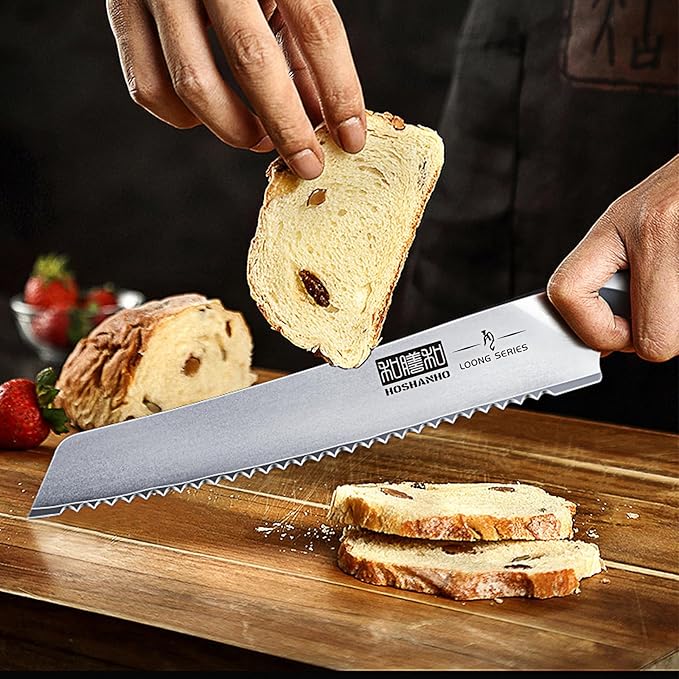 HOSHANHO Bread Knife 8 inch Japanese High Carbon Stainless Steel Serrated Bread Knife Professional Bread Cutting Knife for Homemade Bread