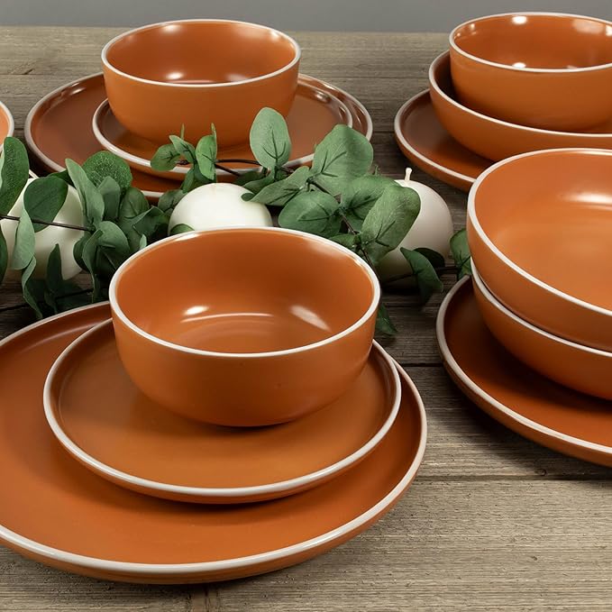 BIA Cordon Bleu Stoneware Tempo 16-Piece Dinnerware Set Double Bowl Terracotta