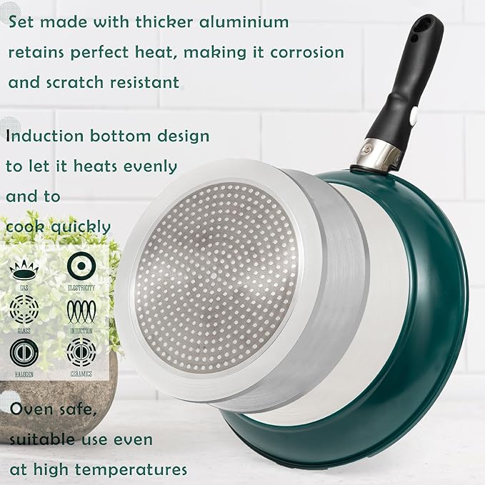 Moss &amp Stone Aluminum Pots And Pans Set Nonstick Removable Handle Cookware Stackable  Dishwasher Safe Induction Camping Cookware Set. (10 Pieces Blue)