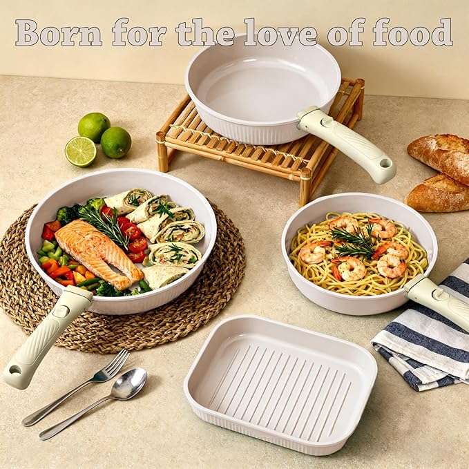 24 Pcs pots and pans setcookware set non stickpots and pans set Oven-safe and dishwasher-safePFAS/PFOA FreeInduction Dishwasher Oven Safe cookware set(White)