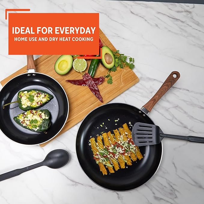 IMUSA Nonstick Ceramic Cookware Set 4-Piece 8in/10in with Soft-Touch Handles Aluminum Black