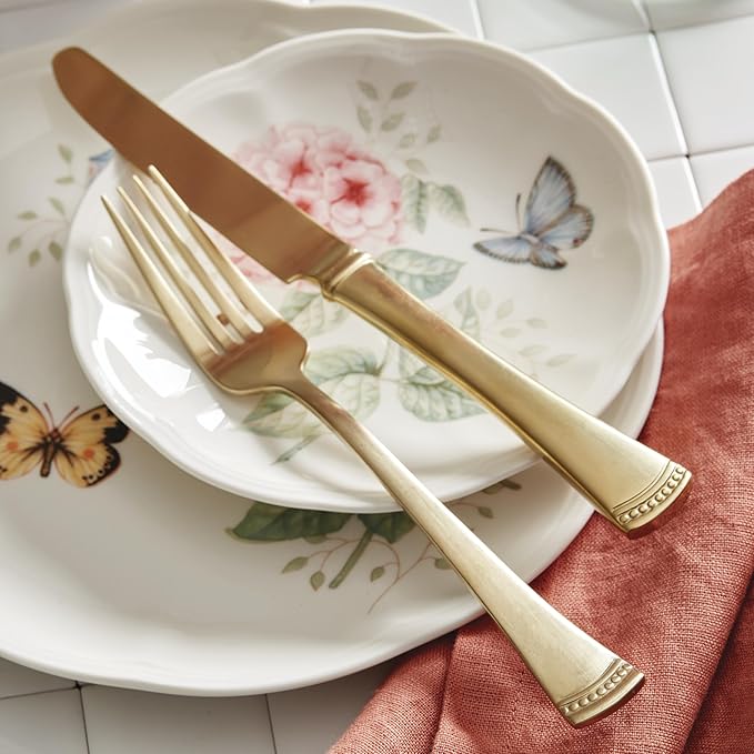 Lenox Dinnerware Set Butterfly Meadow 28-Piece Set Service For 4 Porcelain Plates With Scalloped Edges Plates And Bowls Sets Microwave Safe Dishwasher Safe Home &amp Kitchen (28 Piece Assorte