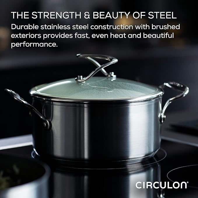 Circulon Stainless Steel Cookware Pots and Pans Set with SteelShield Hybrid Stainless and Nonstick Technology